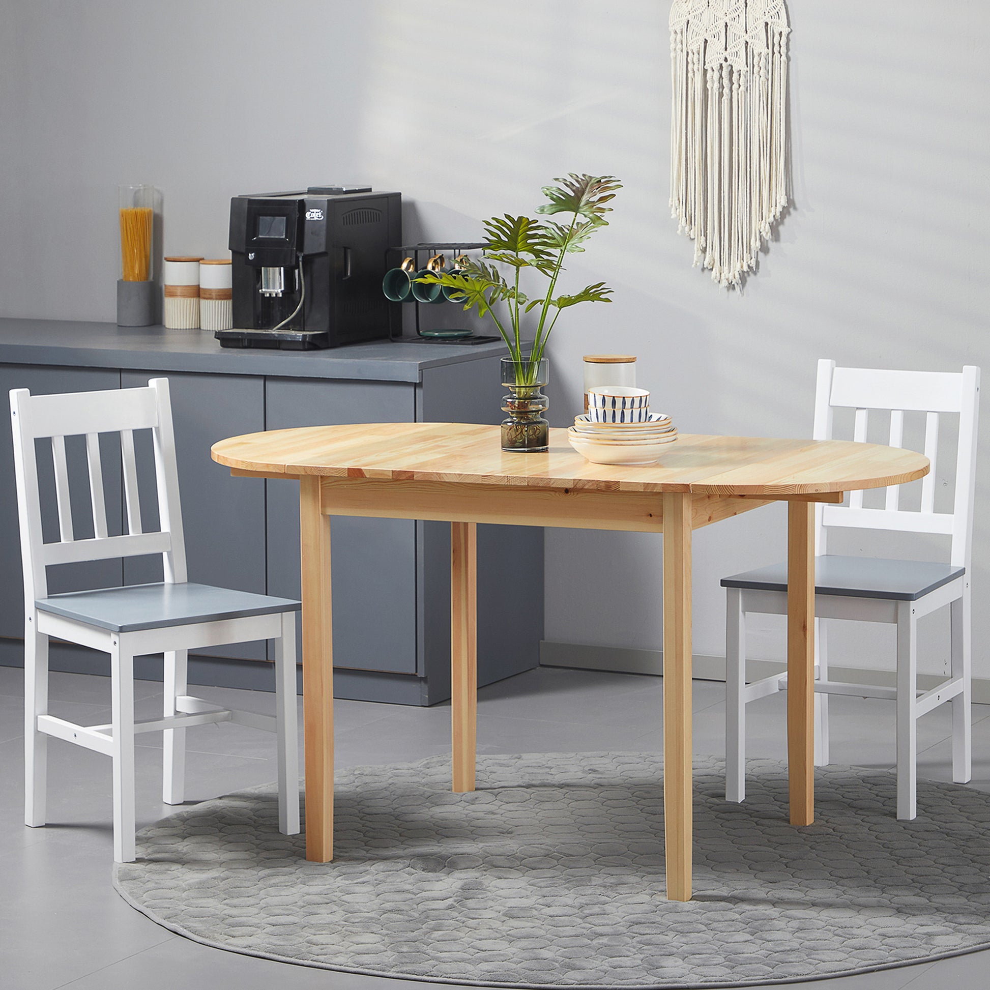 Wooden Folding Dining Table for 6 People with Drop-Leaf Design Oval Foldable Kitchen Table Dining Table for Small Spaces, Dining Room, Kitchen 140 x 70 x 75 cm Natural Wood