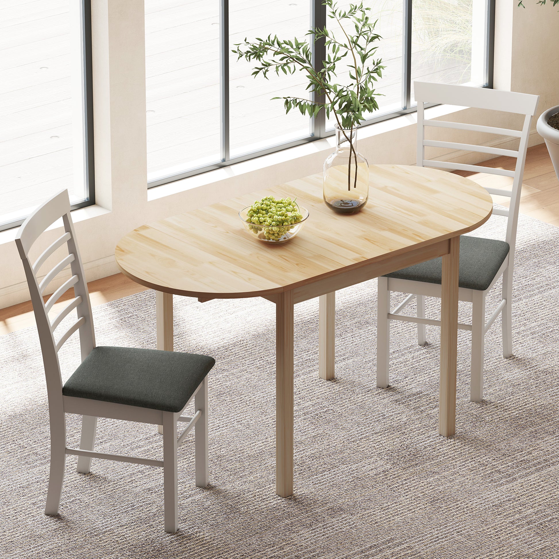 Wooden Folding Dining Table for 6 People with Drop-Leaf Design Oval Foldable Kitchen Table Dining Table for Small Spaces, Dining Room, Kitchen 140 x 70 x 75 cm Natural Wood