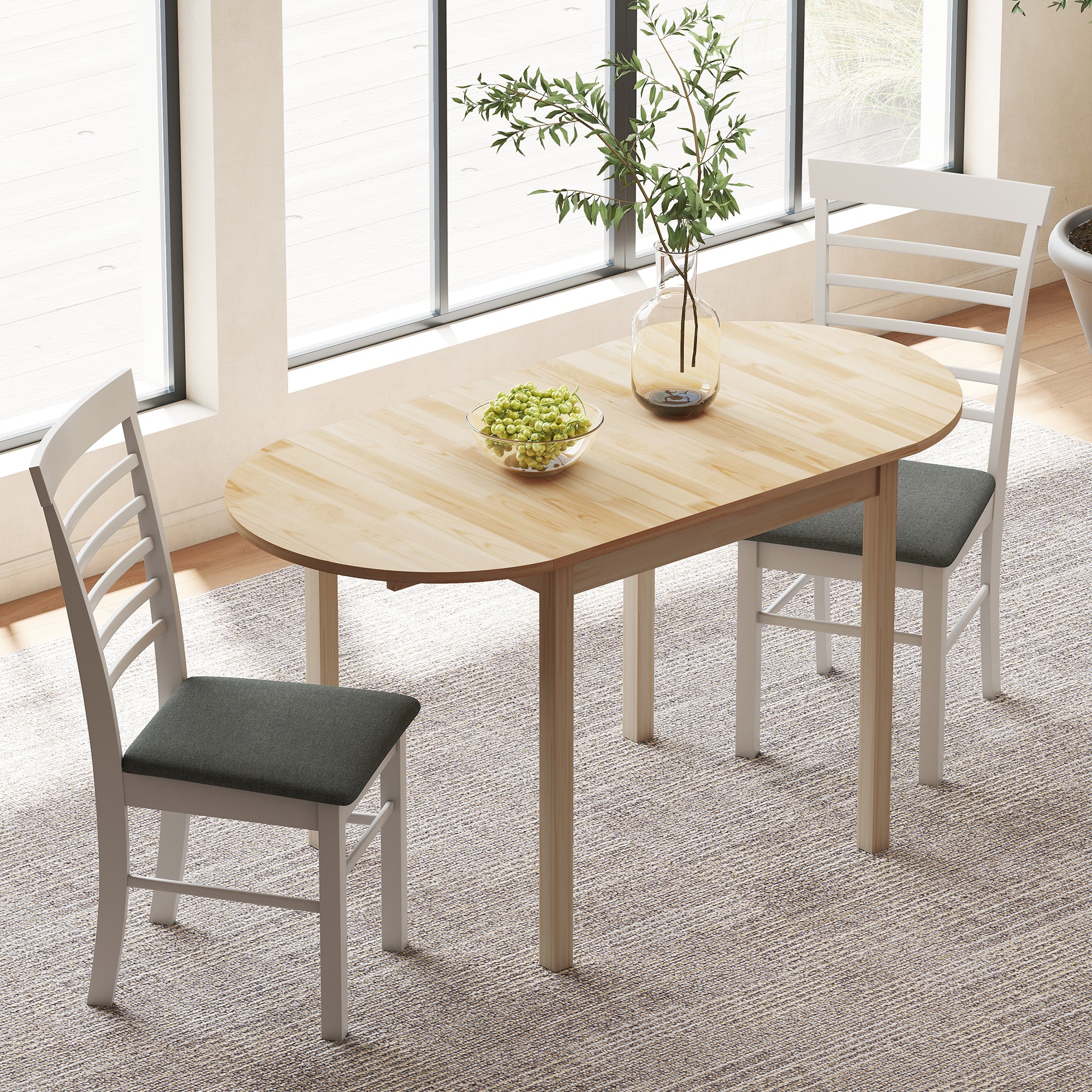 Wooden Folding Dining Table for 6 People with Drop-Leaf Design Oval Foldable Kitchen Table Dining Table for Small Spaces, Dining Room, Kitchen 140 x 70 x 75 cm Natural Wood