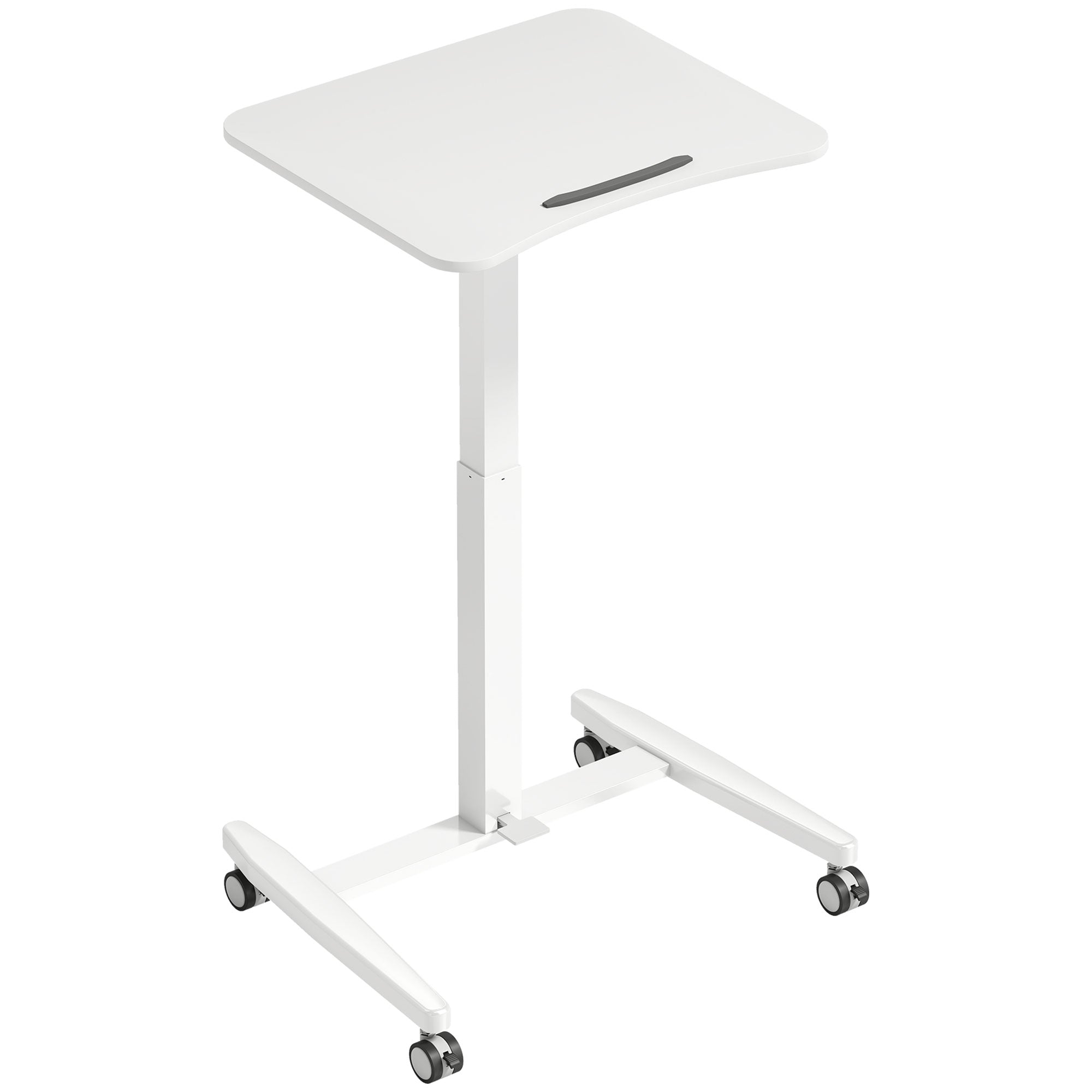 Height-Adjustable Standing Desk 75–114 cm (29.5–44.9 in) — Mobile Laptop Table with Tilting Top, Safety Stop, Steel Frame, Pneumatic Drafting Table for Small Spaces, White