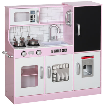 Kids Kitchen Play Kitchen with Toy Phone, Chalkboard, Microwave, Stove, Sink, Doll Kitchen with Kitchen Accessories, Ice Cube Maker for 3-8 Year Olds, Pink