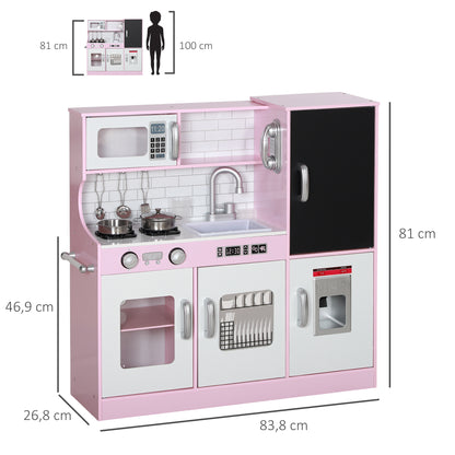 Kids Kitchen Play Kitchen with Toy Phone, Chalkboard, Microwave, Stove, Sink, Doll Kitchen with Kitchen Accessories, Ice Cube Maker for 3-8 Year Olds, Pink