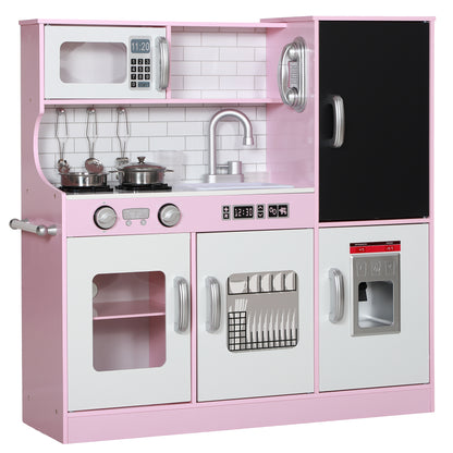 Kids Kitchen Play Kitchen with Toy Phone, Chalkboard, Microwave, Stove, Sink, Doll Kitchen with Kitchen Accessories, Ice Cube Maker for 3-8 Year Olds, Pink