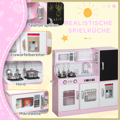 Kids Kitchen Play Kitchen with Toy Phone, Chalkboard, Microwave, Stove, Sink, Doll Kitchen with Kitchen Accessories, Ice Cube Maker for 3-8 Year Olds, Pink