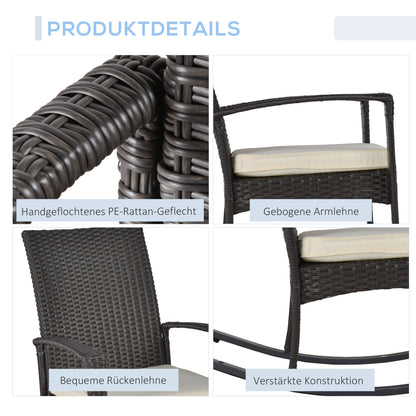 Swing Chair Rocking Armchair Garden Chair with Cushion, Polyrattan+Metal, Brown+Cream, 66 x 88 x 98 cm