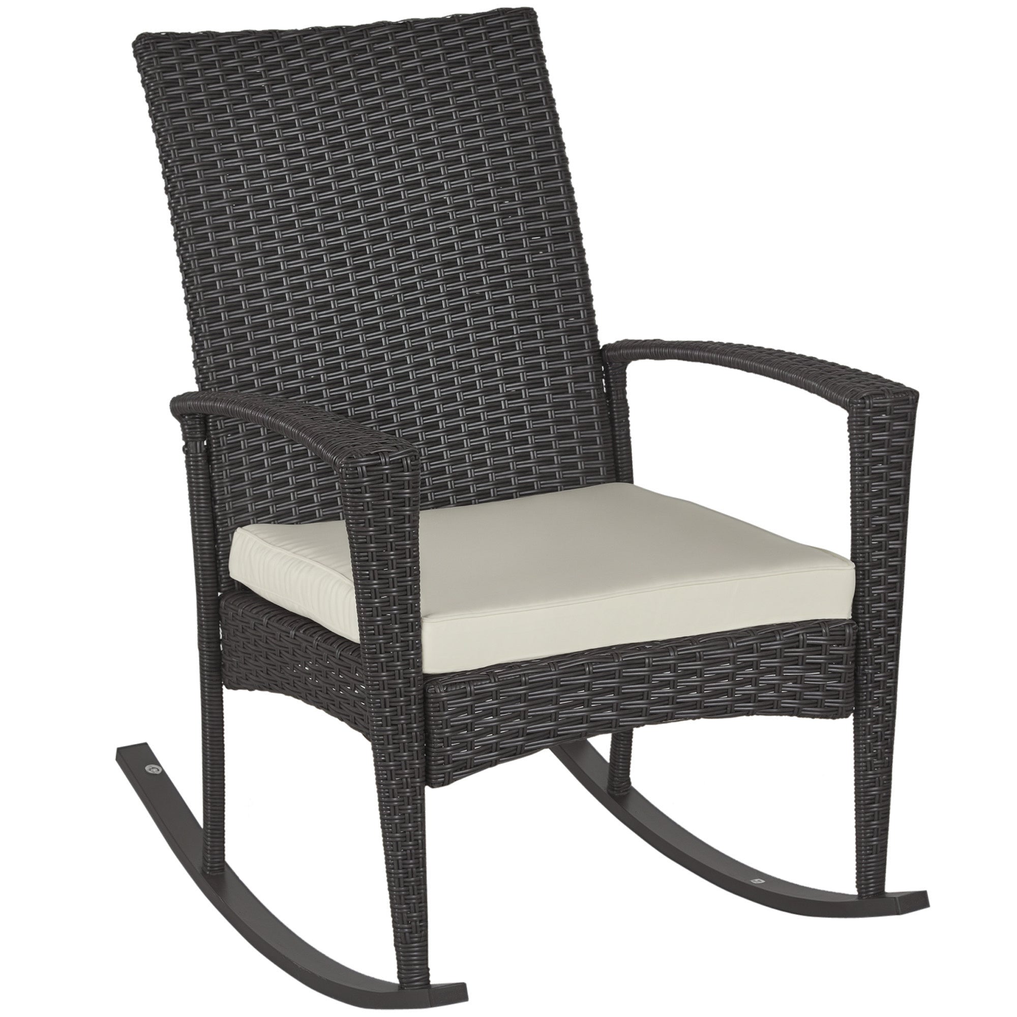 Swing Chair Rocking Armchair Garden Chair with Cushion, Polyrattan+Metal, Brown+Cream, 66 x 88 x 98 cm
