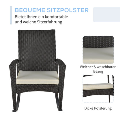 Swing Chair Rocking Armchair Garden Chair with Cushion, Polyrattan+Metal, Brown+Cream, 66 x 88 x 98 cm