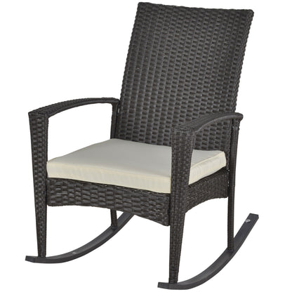 Swing Chair Rocking Armchair Garden Chair with Cushion, Polyrattan+Metal, Brown+Cream, 66 x 88 x 98 cm