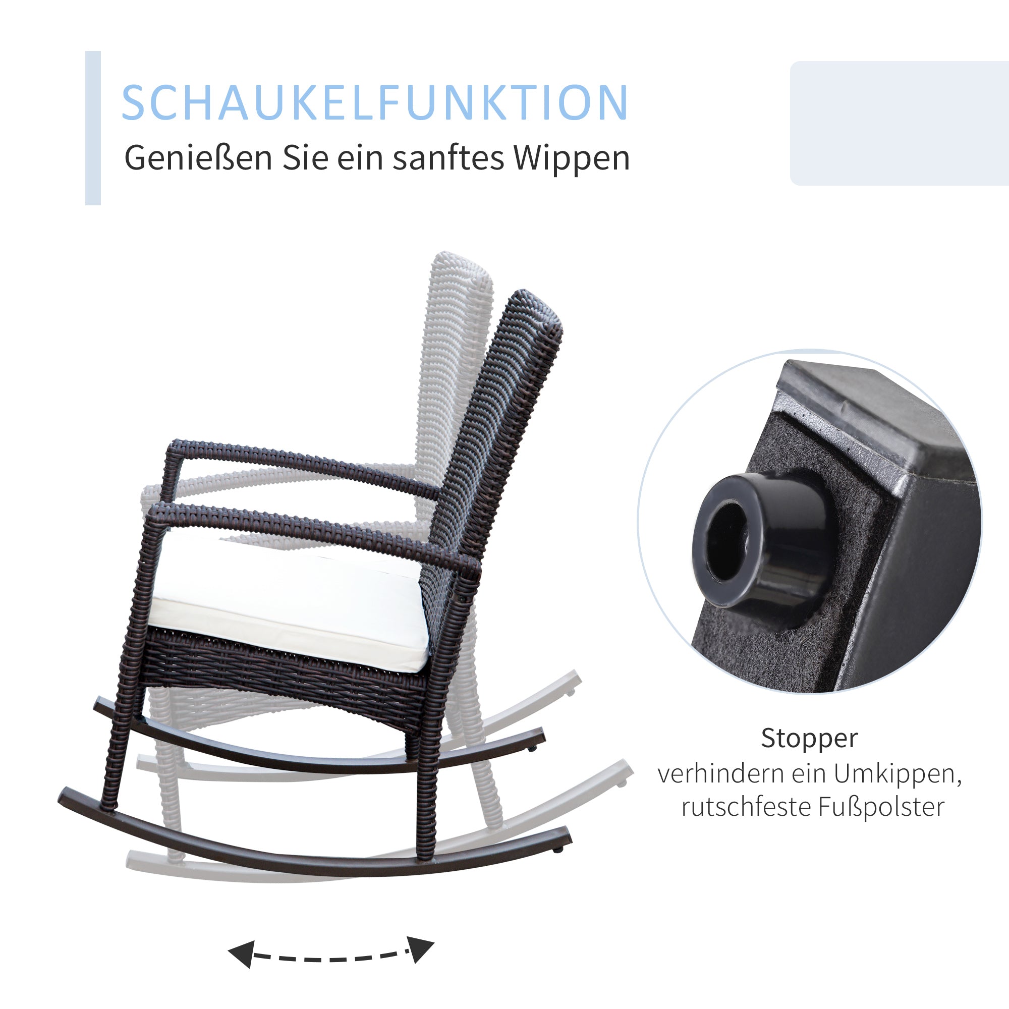 Swing Chair Rocking Armchair Garden Chair with Cushion, Polyrattan+Metal, Brown+Cream, 66 x 88 x 98 cm