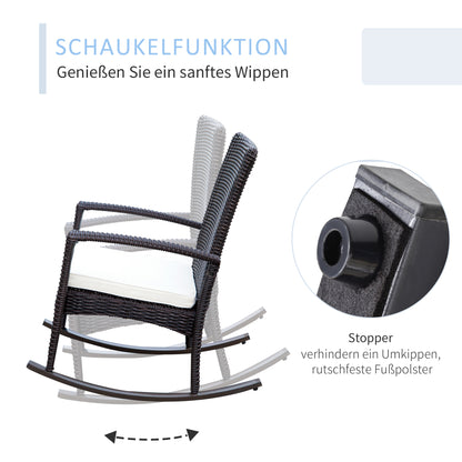 Swing Chair Rocking Armchair Garden Chair with Cushion, Polyrattan+Metal, Brown+Cream, 66 x 88 x 98 cm