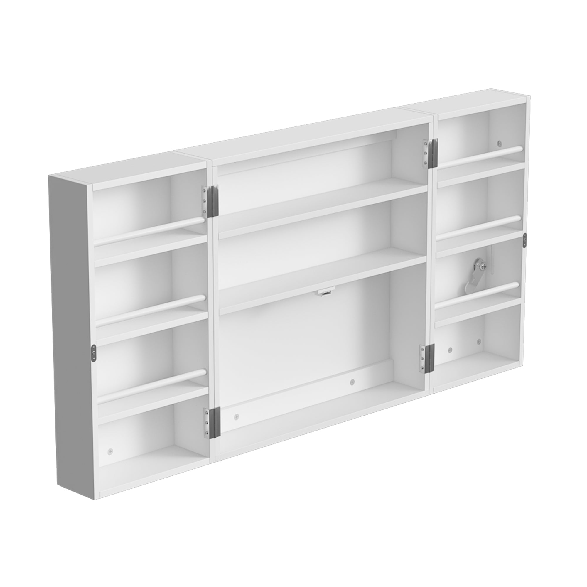 Lockable Medicine Cabinet, 2 Doors, 11 Compartments, 2 Keys, Wall-Mounted Cabinet for Kitchen, Hallway, Living Room, 20.9 x 7.9 x 20.9 in (53 x 20 x 53 cm), White