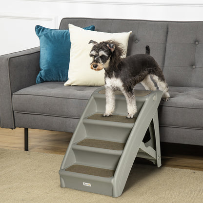 Foldable 4 Steps Pet Staircase for Dogs Cats Portable with Non-Slip Mats for Bed Sofa Load 20 kg 62x38x49.5 cm Gray