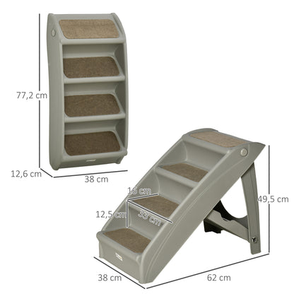 Foldable 4 Steps Pet Staircase for Dogs Cats Portable with Non-Slip Mats for Bed Sofa Load 20 kg 62x38x49.5 cm Gray