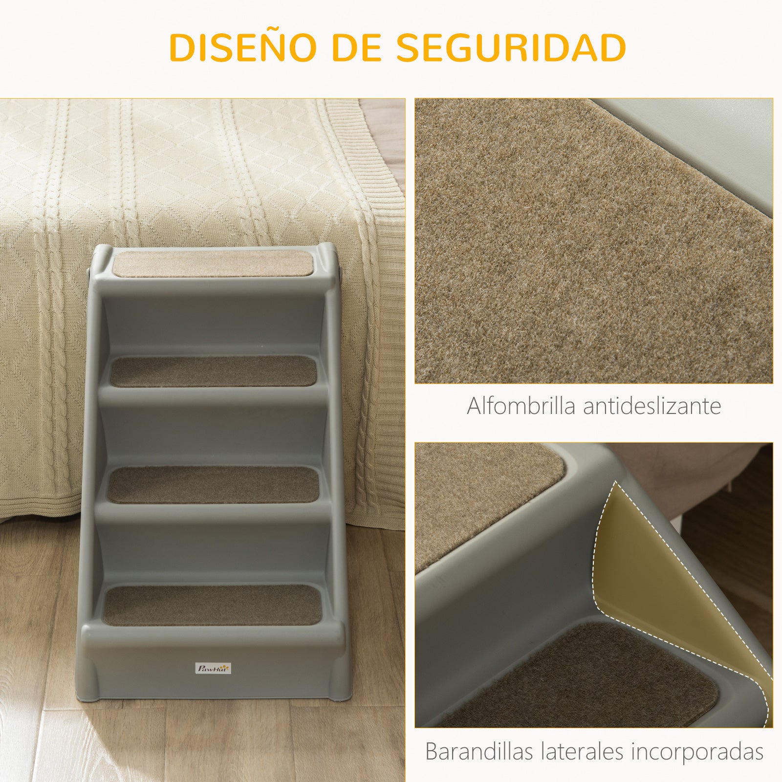 Foldable 4 Steps Pet Staircase for Dogs Cats Portable with Non-Slip Mats for Bed Sofa Load 20 kg 62x38x49.5 cm Gray