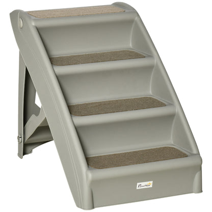 Foldable 4 Steps Pet Staircase for Dogs Cats Portable with Non-Slip Mats for Bed Sofa Load 20 kg 62x38x49.5 cm Gray