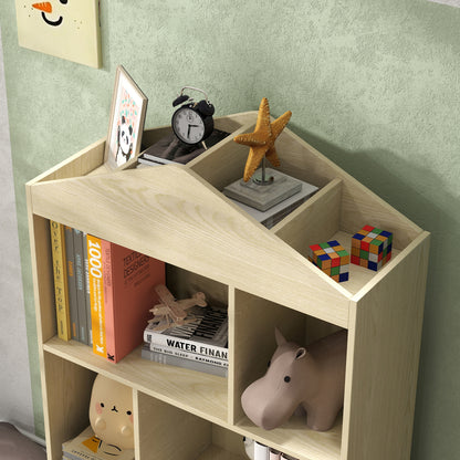Wooden Kids Bookcase with 4 Compartments Children's Library with Open Shelves and Cabinet for Kids' Room Playroom 80x30x140.5 cm White and Natural
