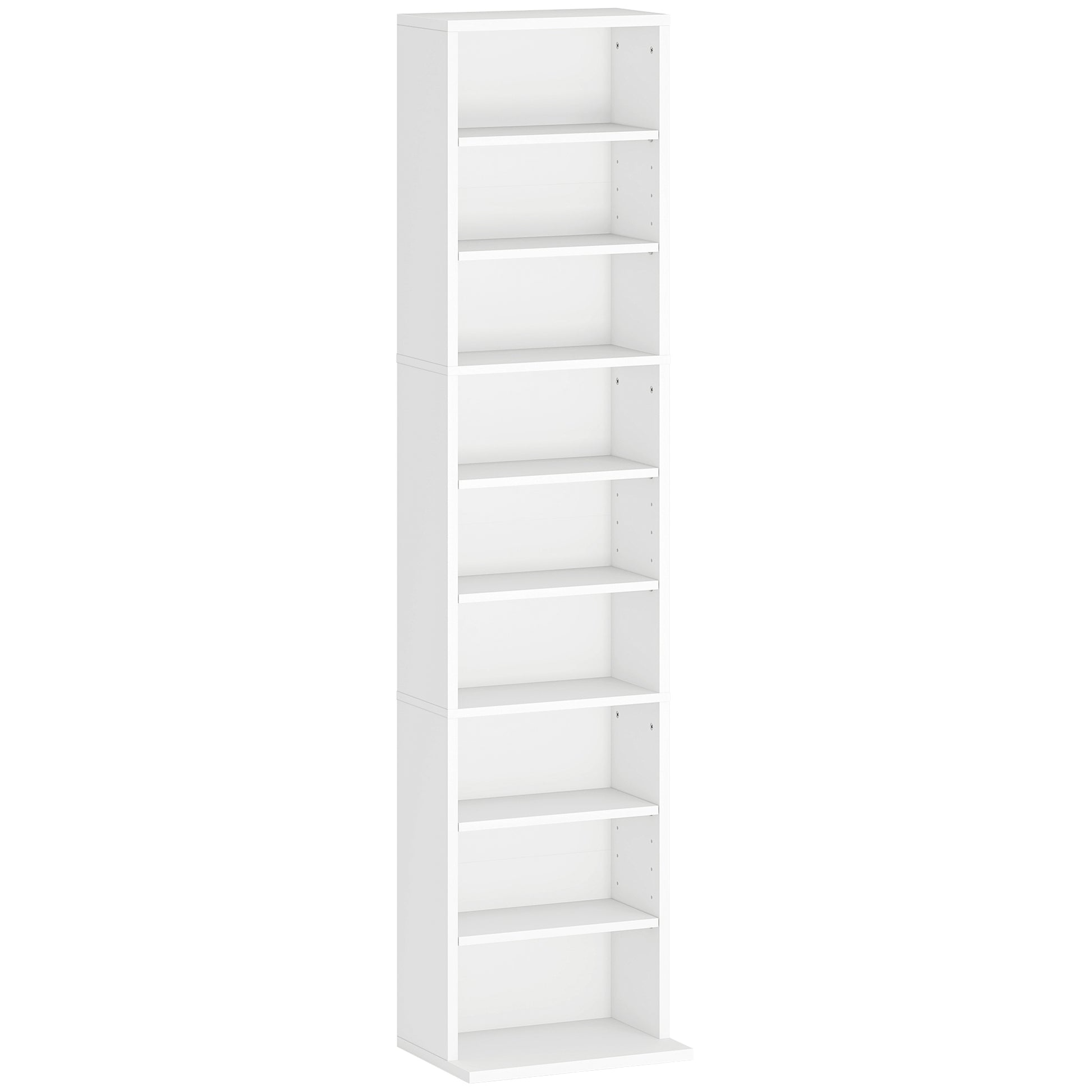 CD and DVD Shelf CD Racks Narrow with 9 Compartments Adjustable Shelves for Living Room Office 33x24x140 cm White