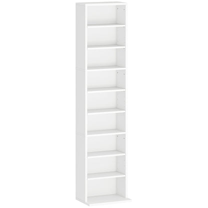 CD and DVD Shelf CD Racks Narrow with 9 Compartments Adjustable Shelves for Living Room Office 33x24x140 cm White