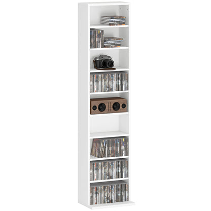 CD and DVD Shelf CD Racks Narrow with 9 Compartments Adjustable Shelves for Living Room Office 33x24x140 cm White