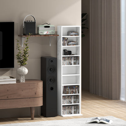 CD and DVD Shelf CD Racks Narrow with 9 Compartments Adjustable Shelves for Living Room Office 33x24x140 cm White