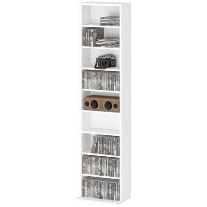 CD and DVD Shelf CD Racks Narrow with 9 Compartments Adjustable Shelves for Living Room Office 33x24x140 cm White