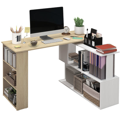 Rotating Corner Desk L-Shaped Desk with Shelf Desk with Shelves for Office Study 120x110x74.5 cm Natural and White