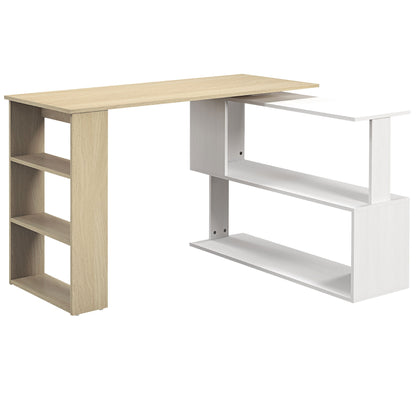 Rotating Corner Desk L-Shaped Desk with Shelf Desk with Shelves for Office Study 120x110x74.5 cm Natural and White