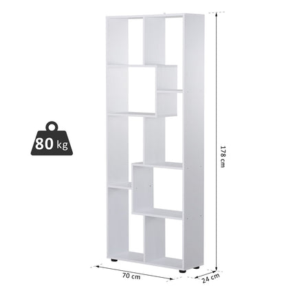 Modern Vertical Bookshelf Design with 8 Shelves E1 Particle Board 70x24x178cm White