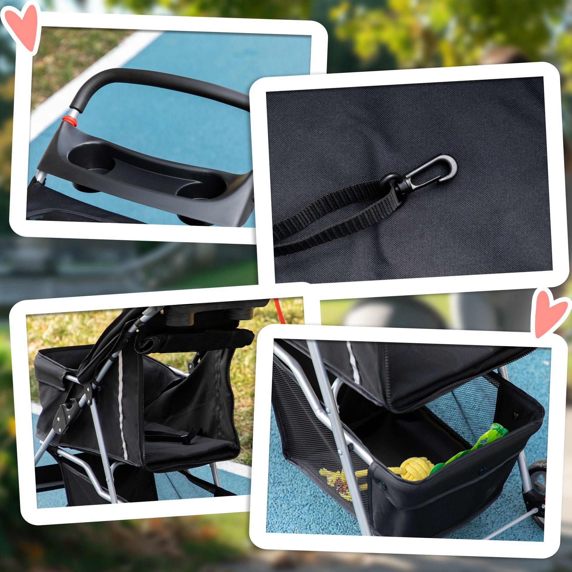 Pet Stroller Folding Dog Cart for Small Pets with Adjustable Canopy Mesh Windows Cup Holders and Wheels Load 15 kg 75x45x97 cm Black