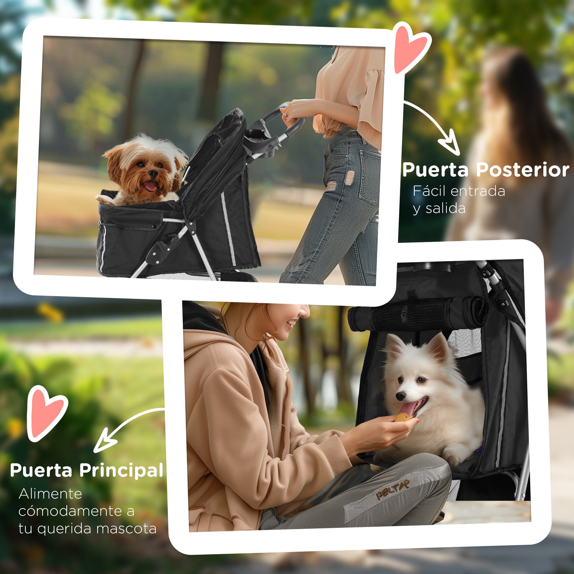 Pet Stroller Folding Dog Cart for Small Pets with Adjustable Canopy Mesh Windows Cup Holders and Wheels Load 15 kg 75x45x97 cm Black