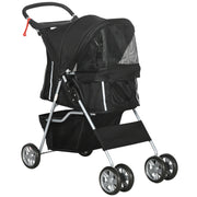 Pet Stroller Folding Dog Cart for Small Pets with Adjustable Canopy Mesh Windows Cup Holders and Wheels Load 15 kg 75x45x97 cm Black