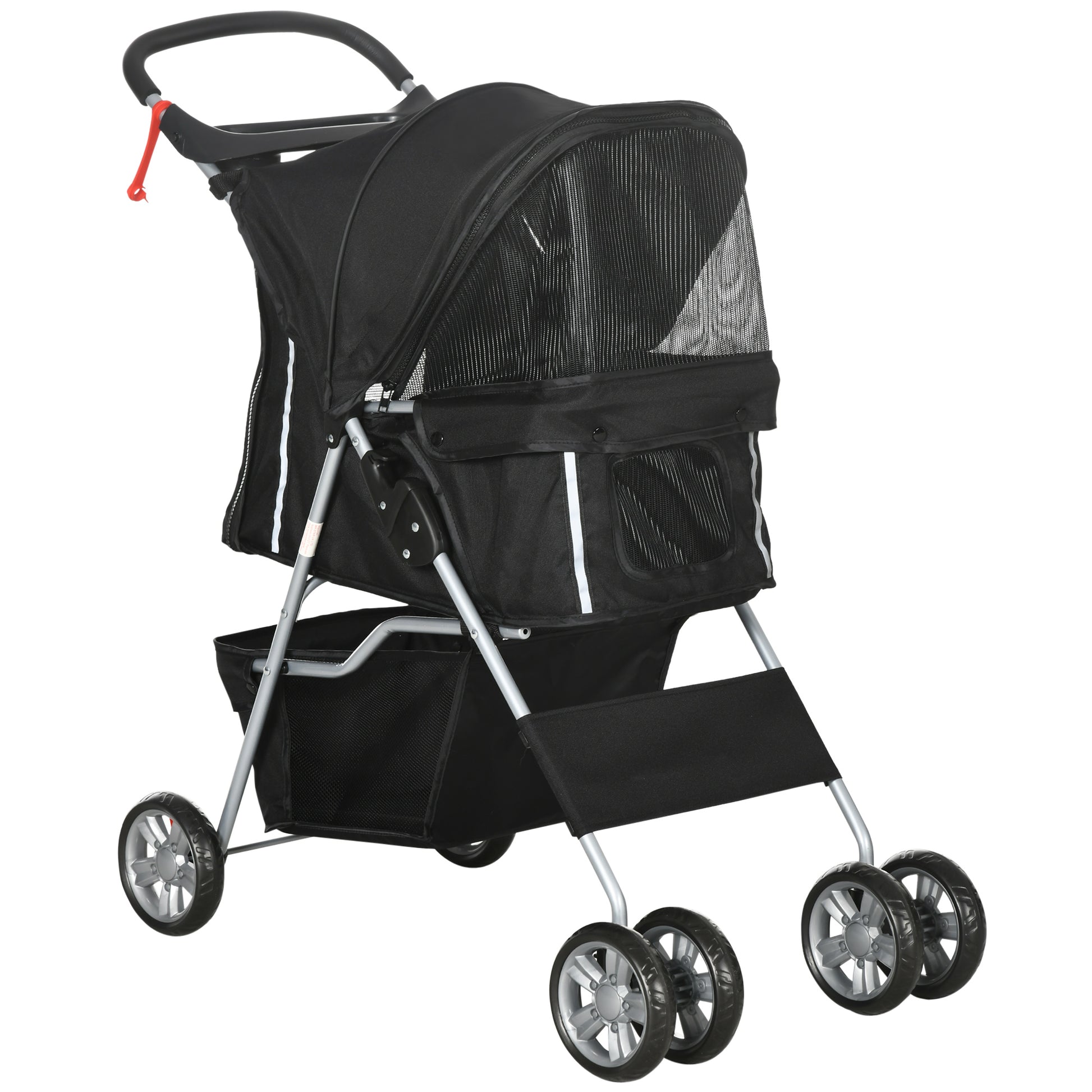Pet Stroller Folding Dog Cart for Small Pets with Adjustable Canopy Mesh Windows Cup Holders and Wheels Load 15 kg 75x45x97 cm Black