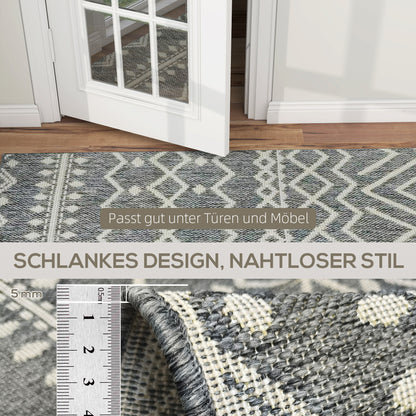 Flat Weave Rug Washable Anti-Slip Kitchen Rug with Boho Design for Patio Balcony Living Room & Kitchen, 170 x 120 cm, Gray
