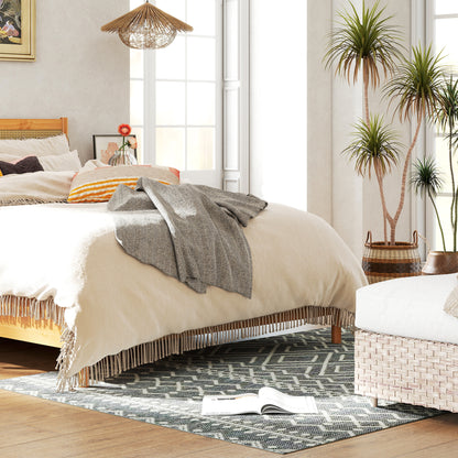 Flat Weave Rug Washable Anti-Slip Kitchen Rug with Boho Design for Patio Balcony Living Room & Kitchen, 170 x 120 cm, Gray