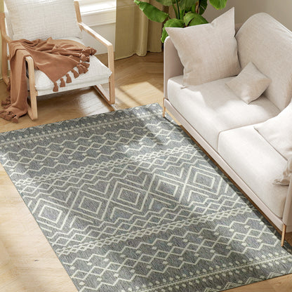 Flat Weave Rug Washable Anti-Slip Kitchen Rug with Boho Design for Patio Balcony Living Room & Kitchen, 170 x 120 cm, Gray