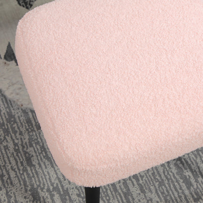 Footstool Seat Stool Square Vanity Stool Footrest with Cashmere Look, Steel Legs, for Living Room, Bedroom, Pink, 42 x 42 x 47 cm