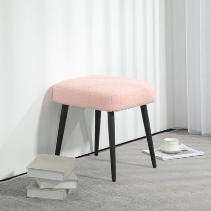 Footstool Seat Stool Square Vanity Stool Footrest with Cashmere Look, Steel Legs, for Living Room, Bedroom, Pink, 42 x 42 x 47 cm