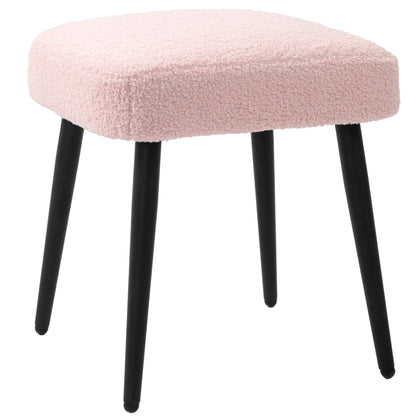 Footstool Seat Stool Square Vanity Stool Footrest with Cashmere Look, Steel Legs, for Living Room, Bedroom, Pink, 42 x 42 x 47 cm