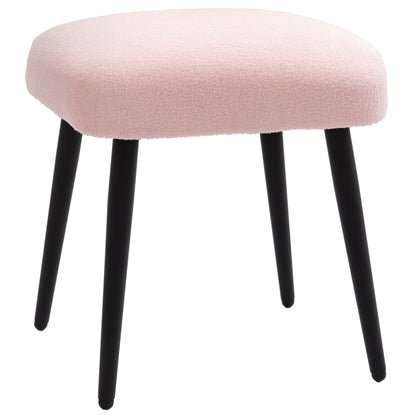 Footstool Seat Stool Square Vanity Stool Footrest with Cashmere Look, Steel Legs, for Living Room, Bedroom, Pink, 42 x 42 x 47 cm