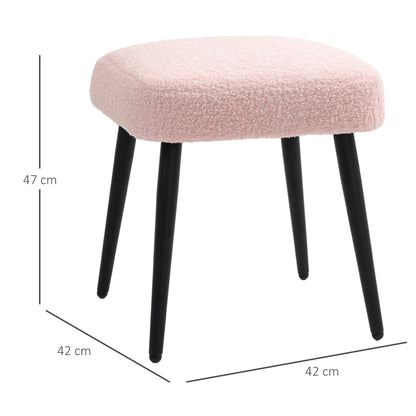 Footstool Seat Stool Square Vanity Stool Footrest with Cashmere Look, Steel Legs, for Living Room, Bedroom, Pink, 42 x 42 x 47 cm