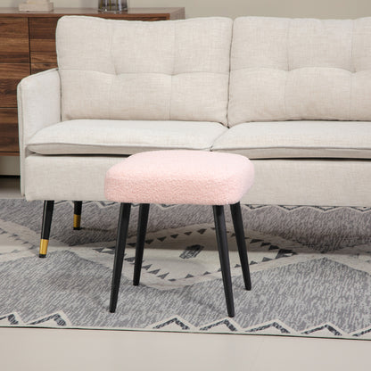 Footstool Seat Stool Square Vanity Stool Footrest with Cashmere Look, Steel Legs, for Living Room, Bedroom, Pink, 42 x 42 x 47 cm