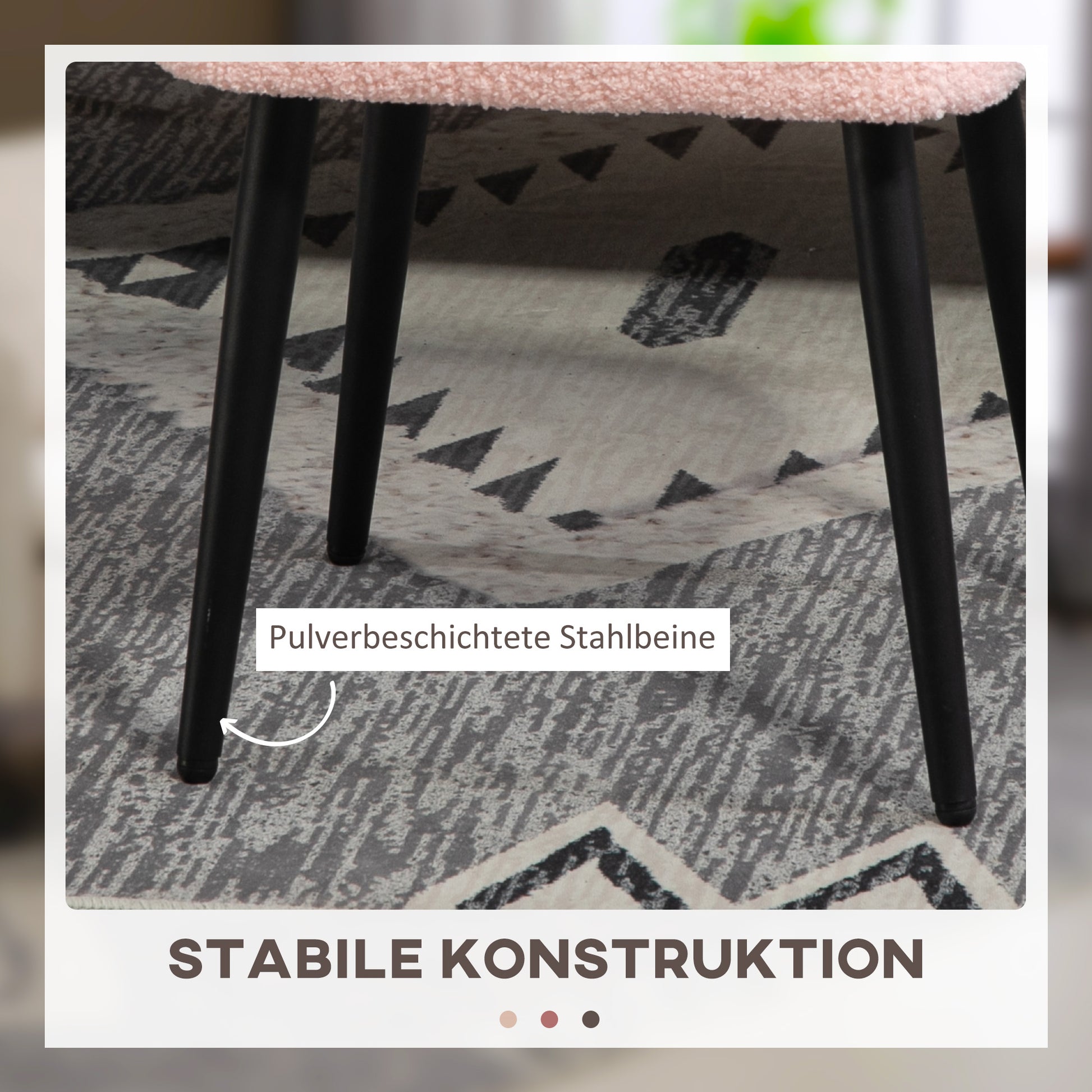 Footstool Seat Stool Square Vanity Stool Footrest with Cashmere Look, Steel Legs, for Living Room, Bedroom, Pink, 42 x 42 x 47 cm