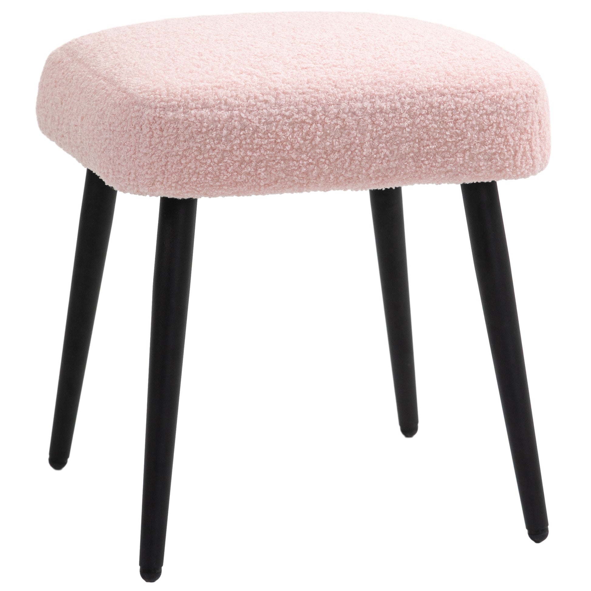 Footstool Seat Stool Square Vanity Stool Footrest with Cashmere Look, Steel Legs, for Living Room, Bedroom, Pink, 42 x 42 x 47 cm