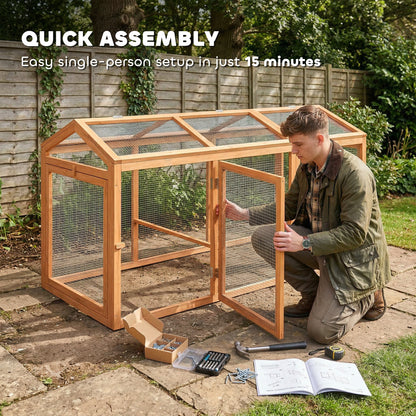 Chicken Coop 156 x 70.5 x 84 cm Run with Roost, Double Doors, Wood & Metal Enclosure, Outdoor Run for 4 Chickens, Orange