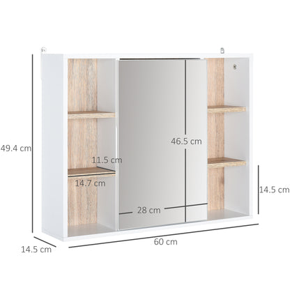 Mirror Cabinet with Internal Space with Adjustable Shelves Wall-Mounted Bathroom Cabinet with Open Shelves 60x14.5x49.4 cm White and Oak