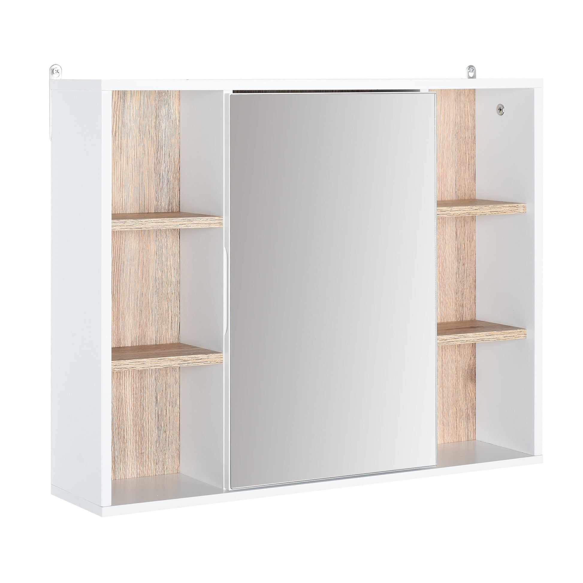 Mirror Cabinet with Internal Space with Adjustable Shelves Wall-Mounted Bathroom Cabinet with Open Shelves 60x14.5x49.4 cm White and Oak