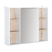 Mirror Cabinet with Internal Space with Adjustable Shelves Wall-Mounted Bathroom Cabinet with Open Shelves 60x14.5x49.4 cm White and Oak