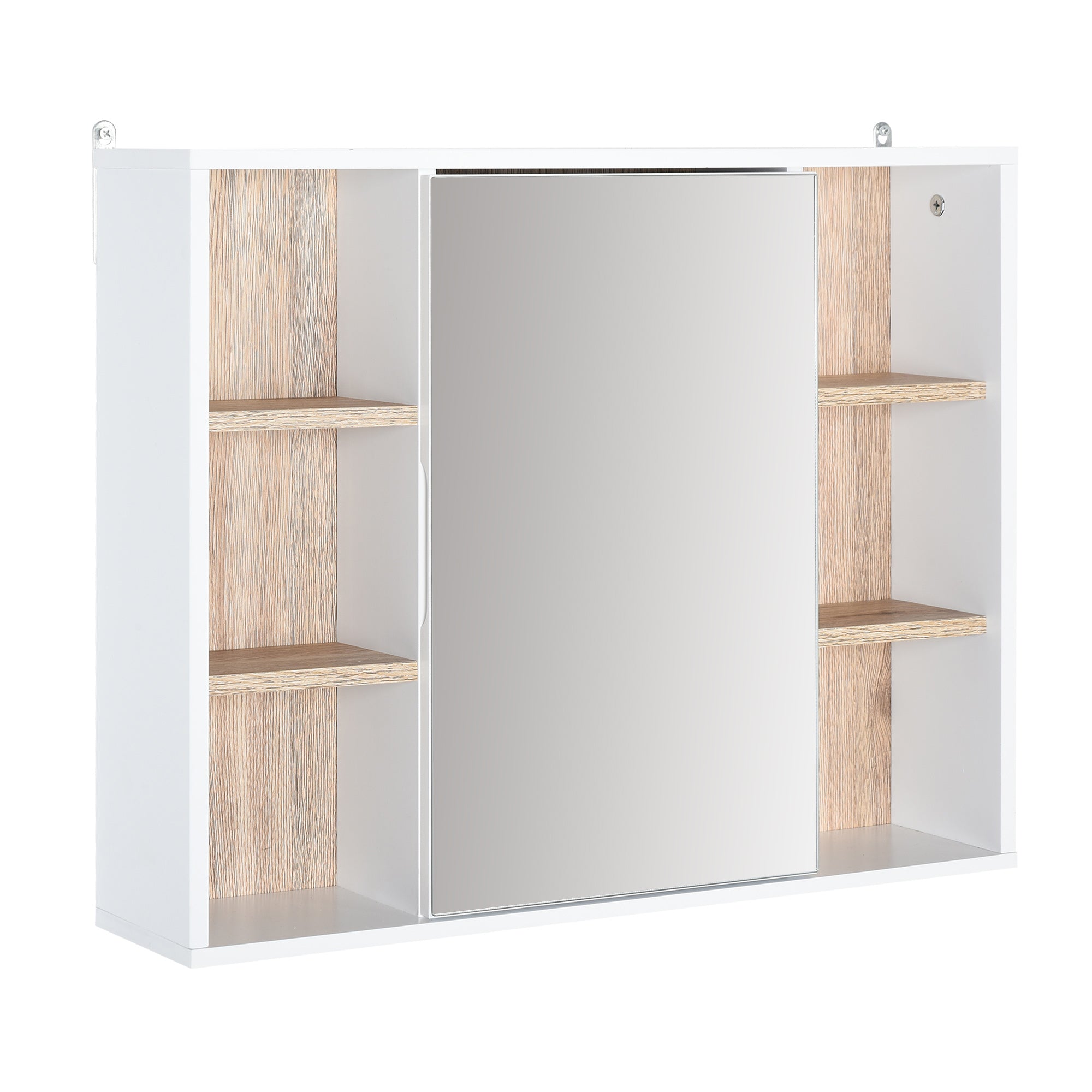 Mirror Cabinet with Internal Space with Adjustable Shelves Wall-Mounted Bathroom Cabinet with Open Shelves 60x14.5x49.4 cm White and Oak