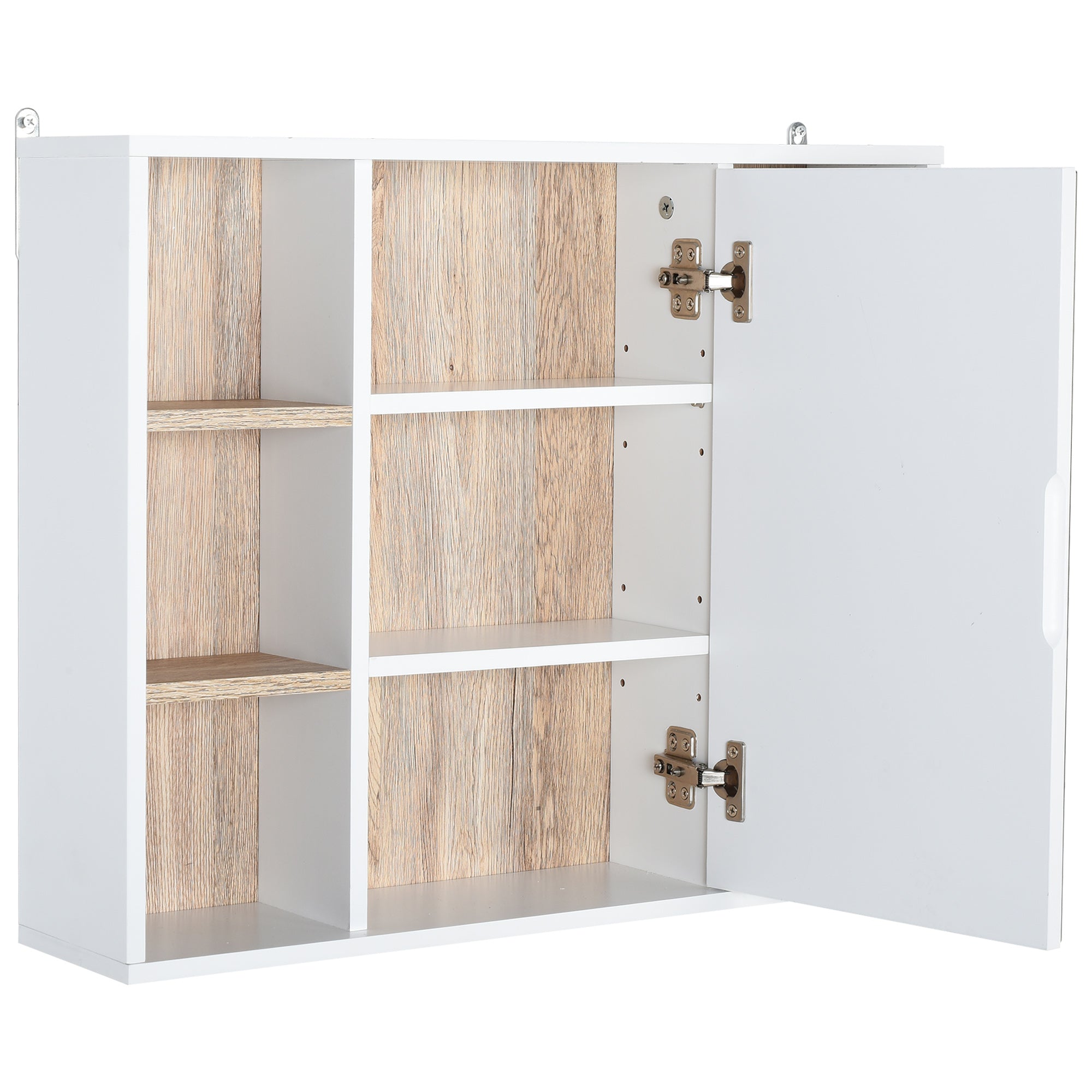 Mirror Cabinet with Internal Space with Adjustable Shelves Wall-Mounted Bathroom Cabinet with Open Shelves 60x14.5x49.4 cm White and Oak