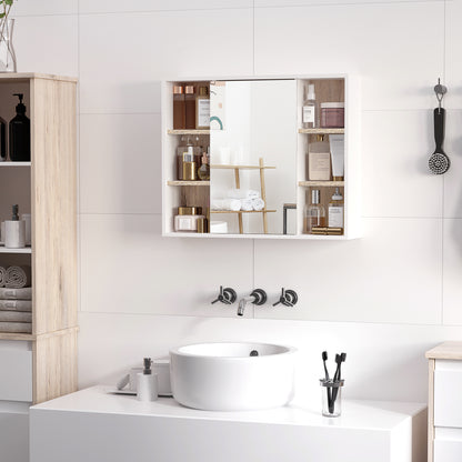 Mirror Cabinet with Internal Space with Adjustable Shelves Wall-Mounted Bathroom Cabinet with Open Shelves 60x14.5x49.4 cm White and Oak